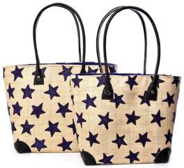 M49 Eye-catching raffia baskets with our appliqué star design on both sides, each basket has