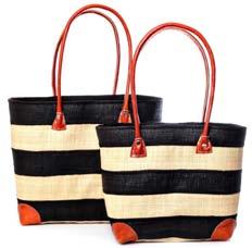 M63 Elegant raffia baskets with appliqué stripe design,