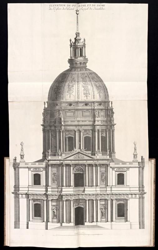 Page 4 Facade of the Church of the Invalides, 1687, Pierre Lepautre (French, 1652 1716) after Jules Hardouin-Mansart (French, 1646 1708), Etching and engraving, From a bound volume of 14 prints