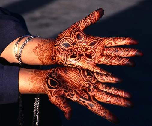 Traditional body painting called mehndi is still practiced in India, the Middle East, and North Africa. Mehndi is worn to help celebrate special occasions.