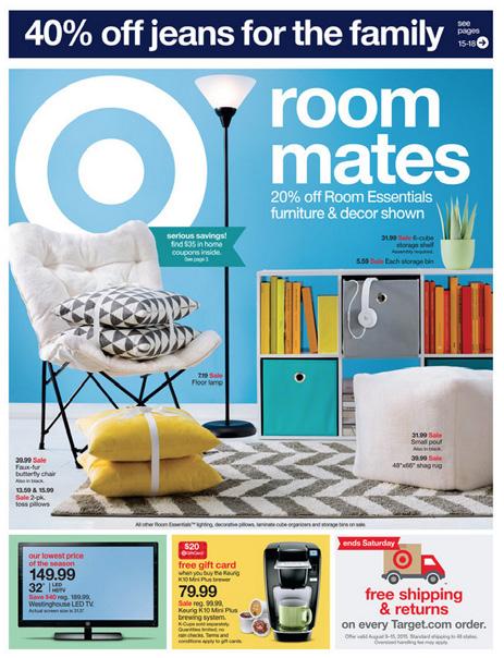 ROOM MATES Target is running its back-to-school and backto-college sale, offering discounts on a wide variety of merchandise, from apparel to furniture.