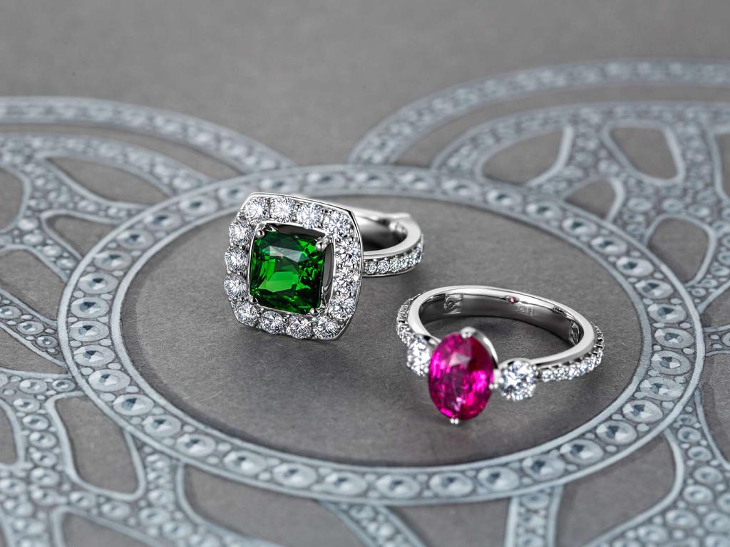 Rings with tsavorite and sapphire