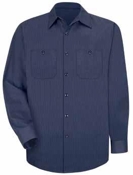 WORK SHIRTS SP14NL DURASTRIPE WORK SHIRT Touchtex technology with superior color retention, durable press, soil release and wickability Two-piece, lined collar with sewn-in stays Six-button front