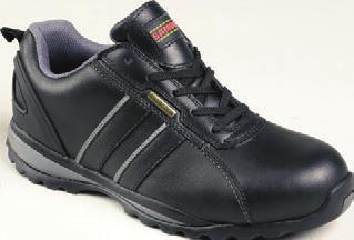 7759 Black leather trainer with grey/red trim padded collar and tongue composite toe-cap composite and mid-sole S1P eva/rubber sole. eniso 20345:2011.