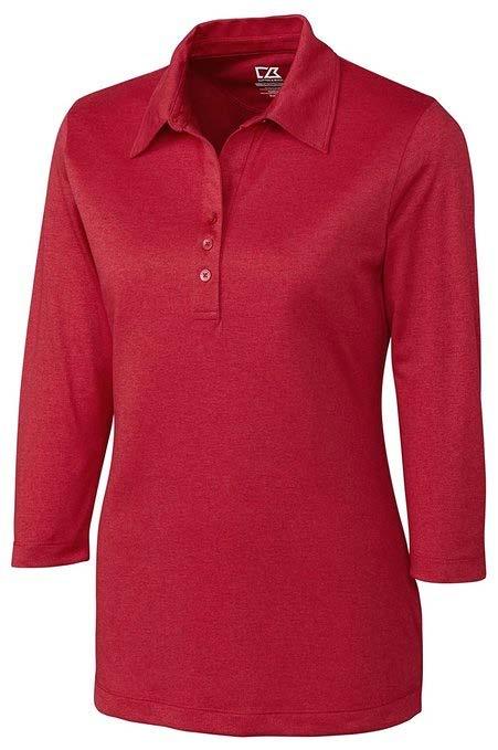 Cutter & Buck DryTec ¾ Sleeve Chelan Polo- LCK02593 100% Polyester, Jersey Self fabric stand collar Four button placket Natural Shoulder Tonal C&B Pennant Embroidery on back yoke Cotton touch heather