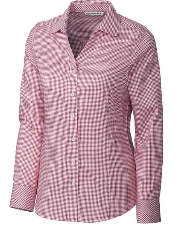 Cutter & Buck Epic Easy Care Tattersall Long Sleeve Button Down- LCW04148 60% Cotton, 40% Polyester Plain Weave Y-neck styling Button front Princess seams