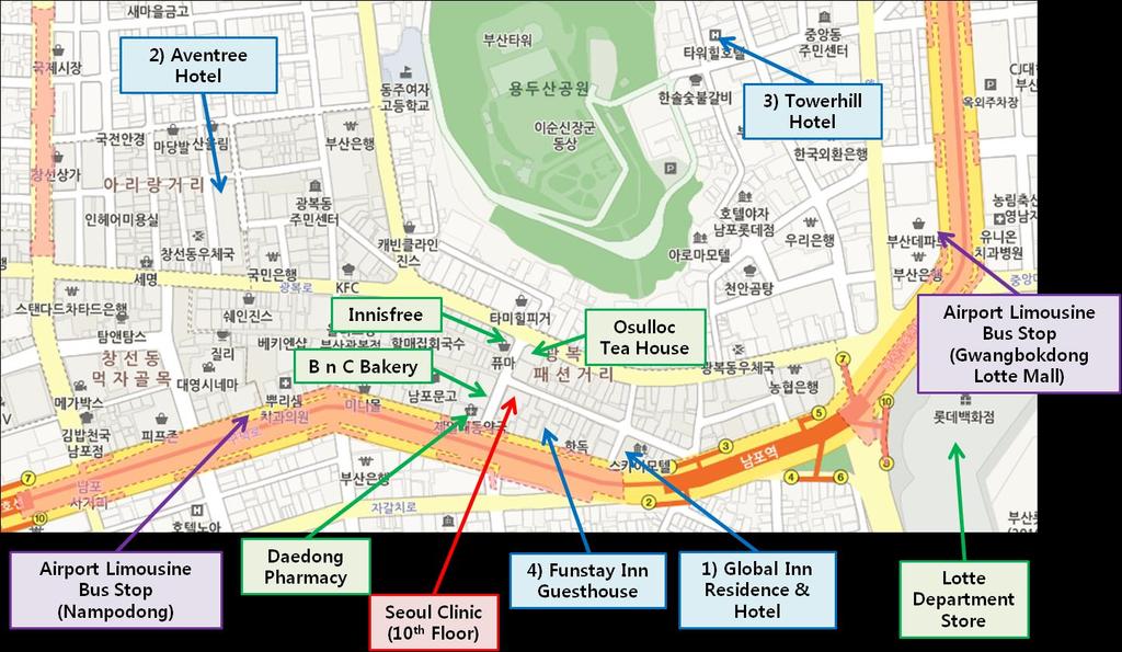 Taxi (Takes about 50 min, Cost 20,000 won) Airport (Gimhae) > get off at Daedong pharmacy Seoul Clinic is located at 10th floor of the building opposite the pharmacy. 3.