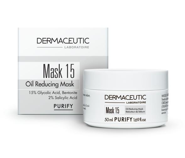 PURIFY Mask 15 OIL REDUCING MASK Astringent Clay Mask Removes dead cells and excess sebum, and purifies combination and oily skin. Mask 15 is recommended for oily skin, and skin that is prone to acne.