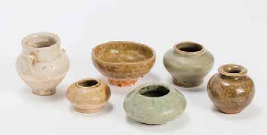 China, Song to Ming dynasty The three smallest pieces have the same shape and are from the Song dynasty, miniatures after the large storage vessels.