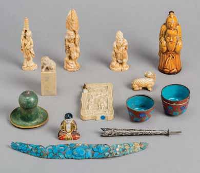 collector s numbers 20342 Or. 3532 inscribed both on the stone and the box 153 A MIXED LOT OF VARIOUS COLLECTIBLES Ivory, ceramic, soapstone, porcelain, metal.