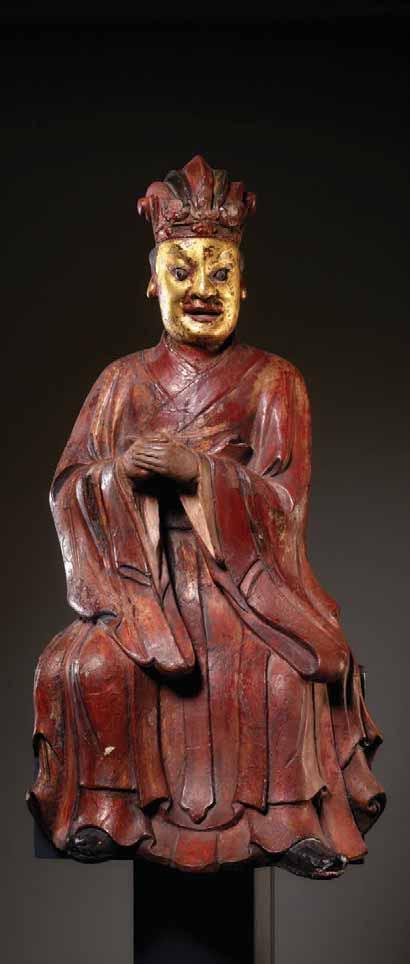 174 LARGE SCULPTURE OF A CIVIL-SERVANT DEITY PREVIOUSLY PART OF A MUSEUM COLLECTION Loess, lacquer, gilding. China, late Ming to early Qing, ca. 17th cent.