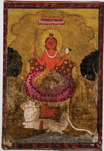 Northwestern India, late 19 th to first half of 20 th This work exhibits a rather folkloric style, depicting a white, four-armed Shiva sitting in the center with a third eye and wearing a crescent in