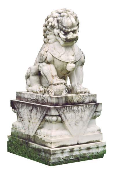 15 15 Pair of White Marble Foo Lions, China, late Qing dynasty, the female lion with her mouth closed and her paw resting on her cub