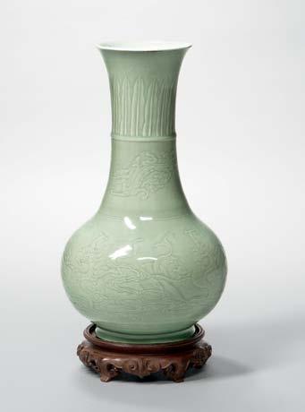 273 278 273 Blue and White Vase, China, Kangxi period, slightly flattened hexagonal pear-shape, with a long neck and slightly flared rim, resting on a