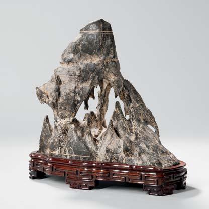 carved with lingzhi mushrooms, stone ht. 22 1/2, with stand 27 1/2 in.