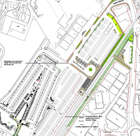Bicester Town Station Realigned Station Approach Level crossing Railway car parking Pick-up/