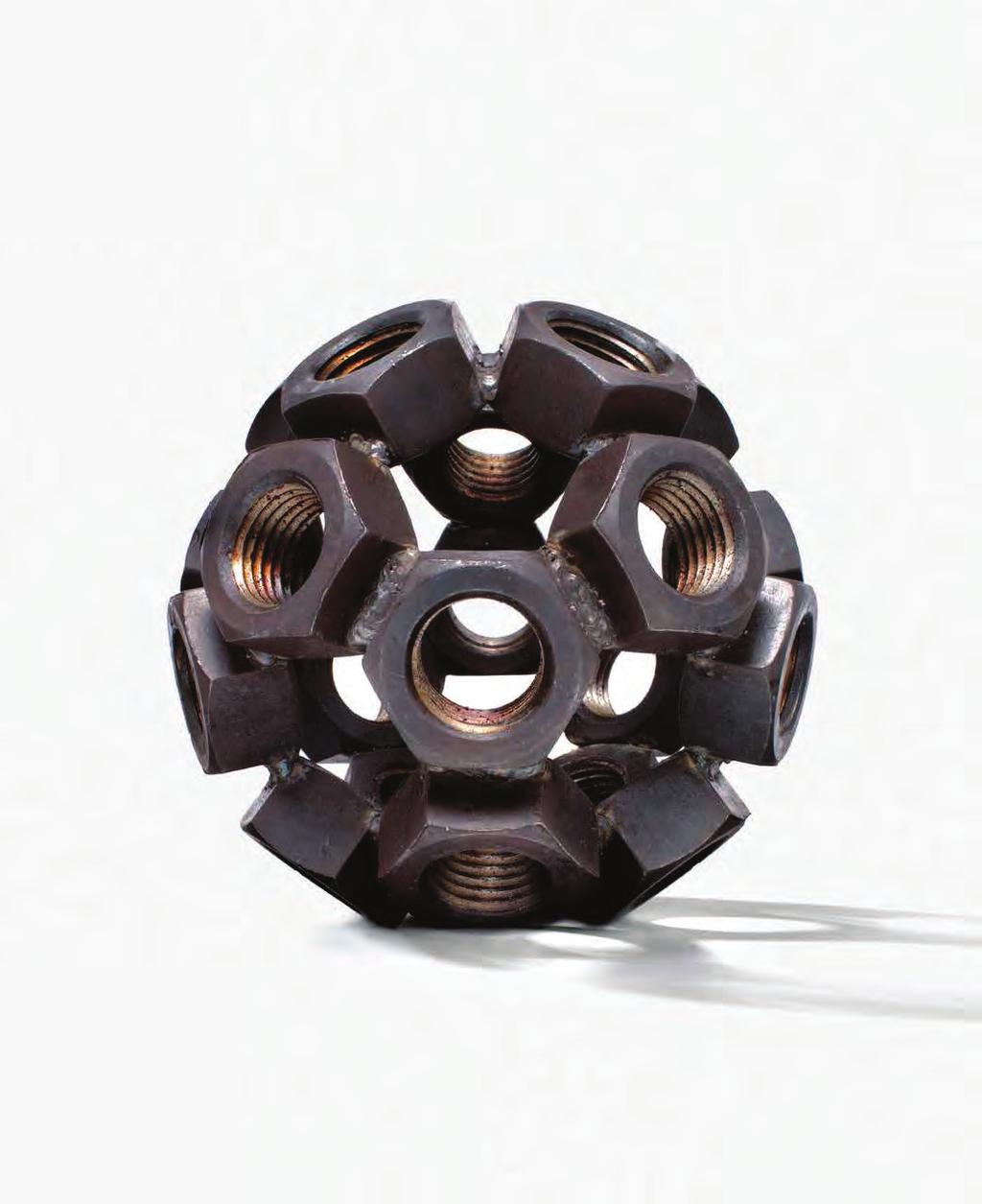 OSCAR TUAZON Alloy (For Steve Baer), 2011 For Parkett 89 20 hex nuts, assembled and welded into a sphere,
