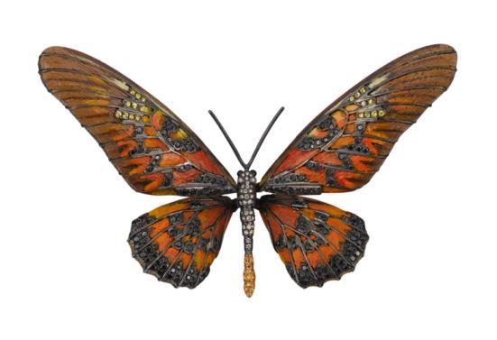 7 Title: Papilio Antimachus (African Giant Swallowtail) Medium: Oil on Indonesia Teak Wood inlaid with Brown Diamond, Black Diamond, Yellow