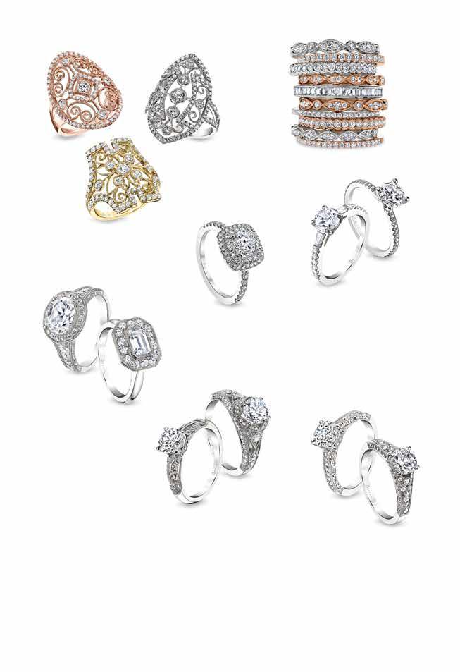 A B G H I K J L M A. 0.75cttw diamond fashion ring rose gold, $2,939 B. 1.13cttw diamond fashion ring yellow gold, $3,689. 1.00cttw diamond fashion ring, $3,449.