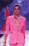 Harshini Jethani showcased a couture collection of lush necklaces that flowed from the neck to the navel. Multi strands of pearls, delicate lace designs and pearl encrusted kadas were eyecatchers.