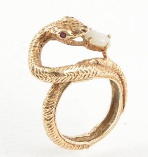 5 153 AND OPALINE 10K yellow gold and opaline ring in the shape of a snake.
