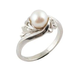 168, PEARL AND 14K white gold ring set with a central pearl and with two (2) small diamonds