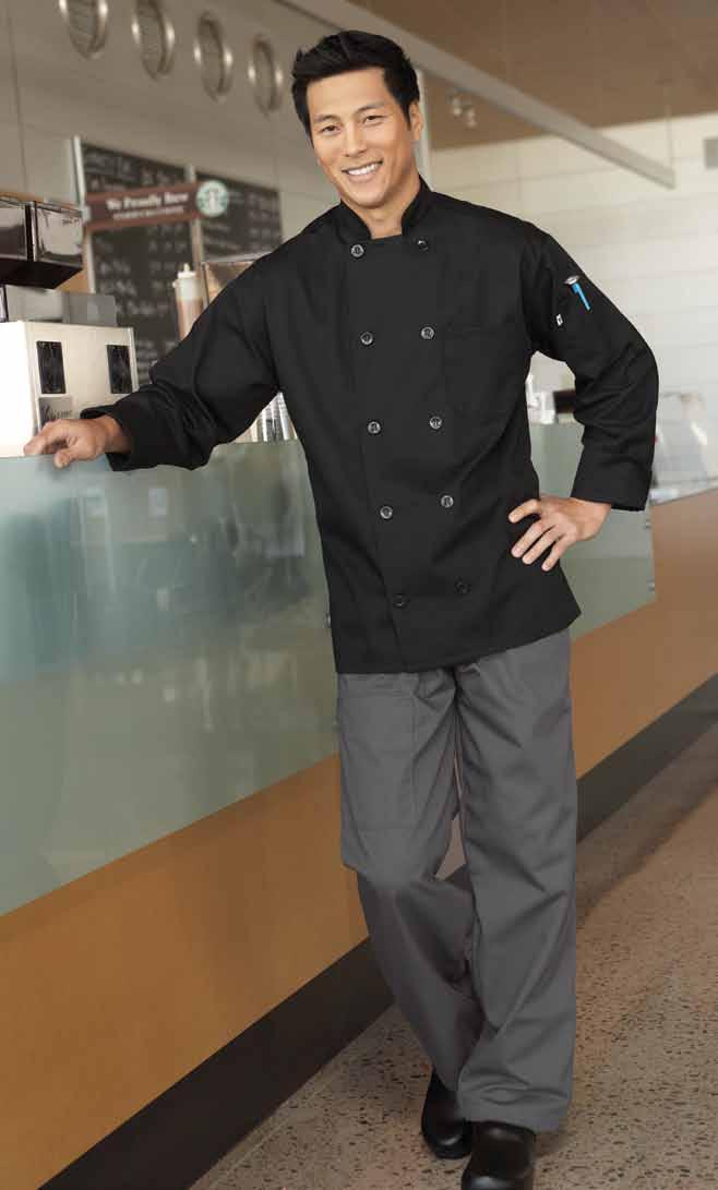 >classic Chef Coat Easy-care 65/35 poly cotton twill - 7.5 oz. All our durable classic chef coats are constructed with our premium fabrics.