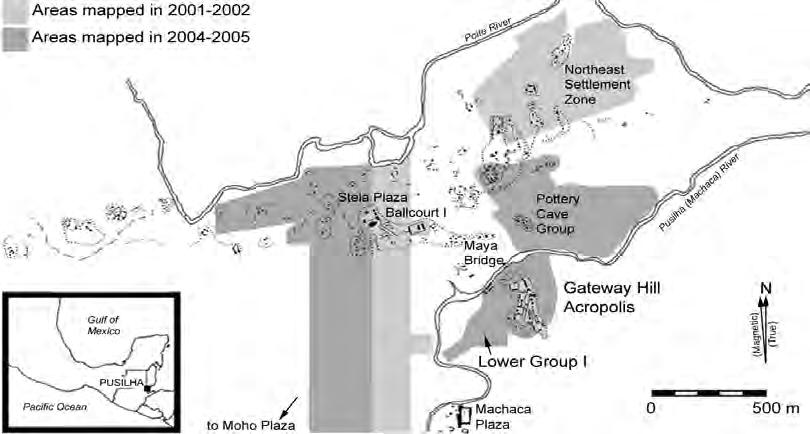 Figure 1. The Maya site of Pusilha, Belize (based on Leventhal 1990: Figure 8.1).