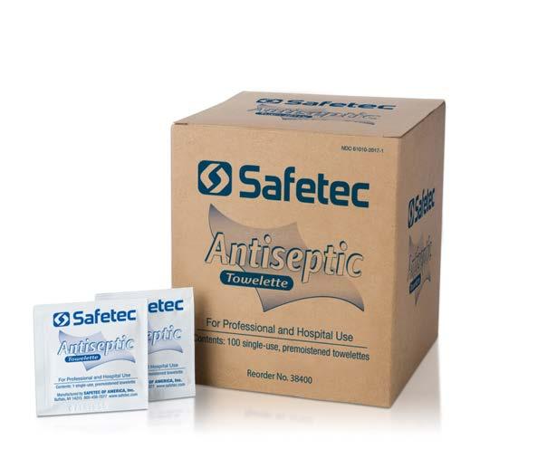 Antiseptic Wipes Safetec Antiseptic Wipes are individually sealed towelettes ideal for first aid kits and hospital (non-sterile applications) settings. These wipes are formulated with 66.