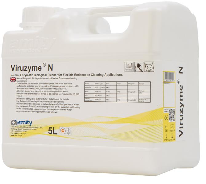 9 ENZYMATIC CLEANERS Viruzyme AMJ60A AMJ60B AMJ60C 1 litre 5 litre 10 litre Automated or Manual Dual Enzymatic Cleaner For use in washer/disinfectors, AER s and manual cleaning processes Dual