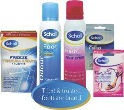 about the range High quality, innovative footcare solutions Scholl is the most recognised foot care brand in the world, promoting foot health, comfort and well being across 70 countries.