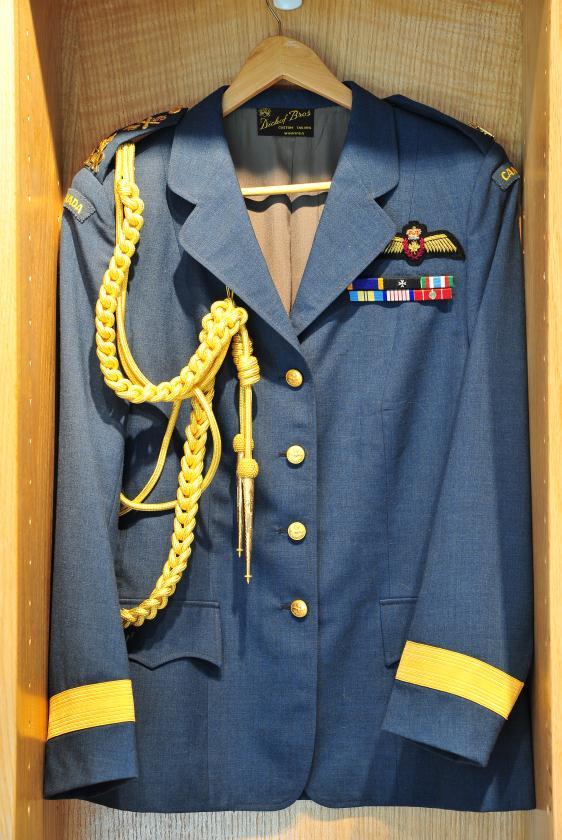 Classified as Artifact or Memorabilia MCM398 TUNIC, AIR FORCE, WITH ACCOUTREMENTS, MGEN W. CLAY This was the tunic of MGen W. Clay when she was Surgeon General of the Canadian Forces.