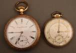 WATCHES (2) - An open face New York Standard pocket watch in fancy engraved gold fill case Size: 18 S/N: 247392 Year: 1887-1897 - A New Era USA pocket watch with multi colour dial in 25 year engraved