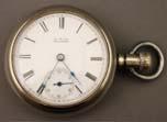 Page: 12 98 WALTHAM POCKET WATCH - An open face lever set pocket watch marked P.S. Bartlett, in nickel case. Jewels: 17 Size: 18 S/N: 2747544 Year: 1885 100.00-150.