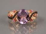 Page: 7 55 AMETHYST SAPPHIRE AND QUARTZ RING -14K rose gold lady's amethyst, pink sapphire and smoky quartz