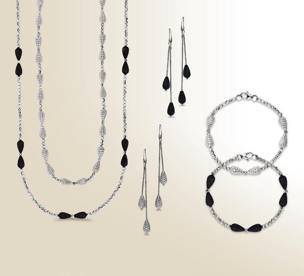 A A. 925 sterling silver, platinum plating, diamond cut bead necklace, 16 + extender, $275. 925 sterling silver, platinum & rhodium plating, diamond cut bead 36 necklace, $385.