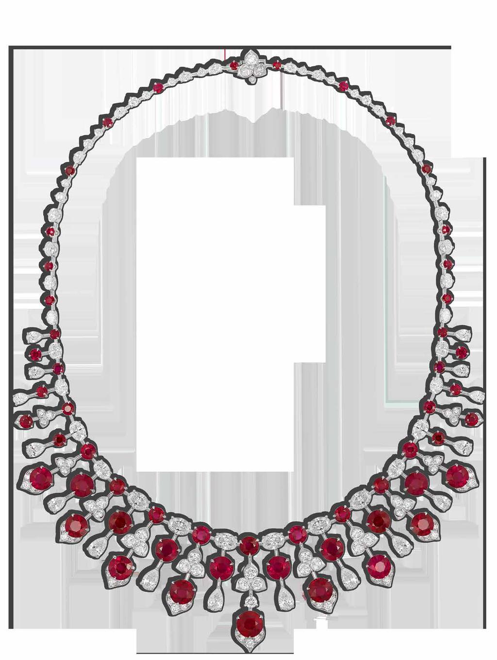 Trillium Necklace With Round Burma Ruby And Round Brilliant Cut White Diamonds in 18K