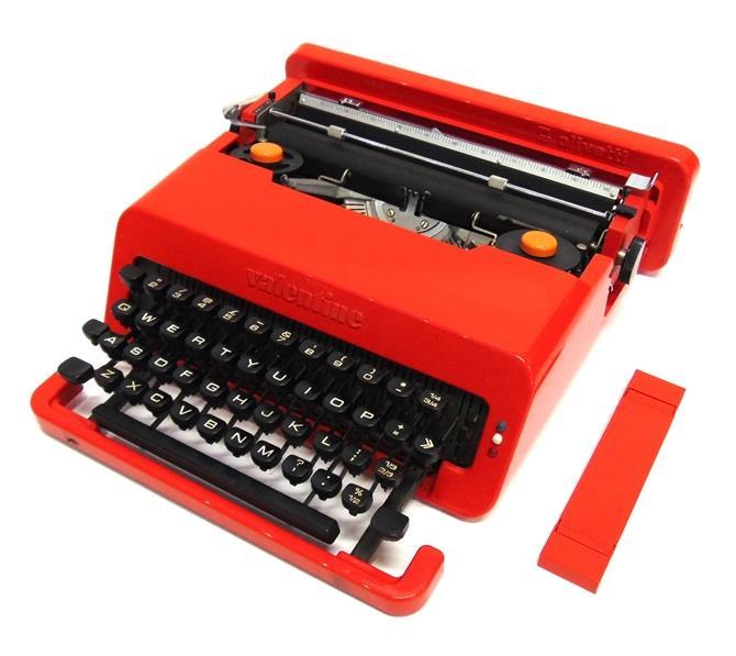 535 A DANISH BRASS, COPPER AND TEAK STANDARD LAMP 160cm high overall 542 ETTORE SOTTSASS (1917-2007) FOR OLIVETTI: a 'Valentine' portable typewriter in red plastic casing 536 A DANISH 1960S SPUN