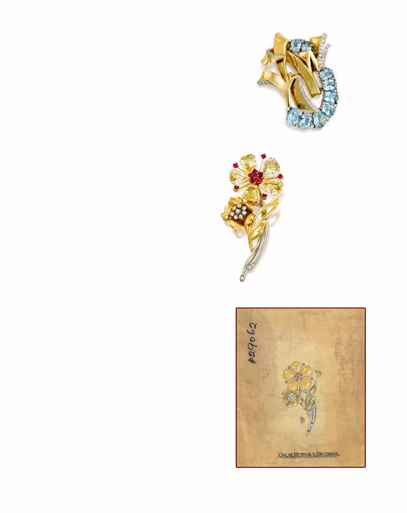 31 A 14K GOLD AND AQUAMARINE BROOCH of floral design, centering a hexagonal-shaped aquamarine, weighing approximately 23.00 carats; gross weight approximately: 50.40 grams; diameter: 2 1/2in.