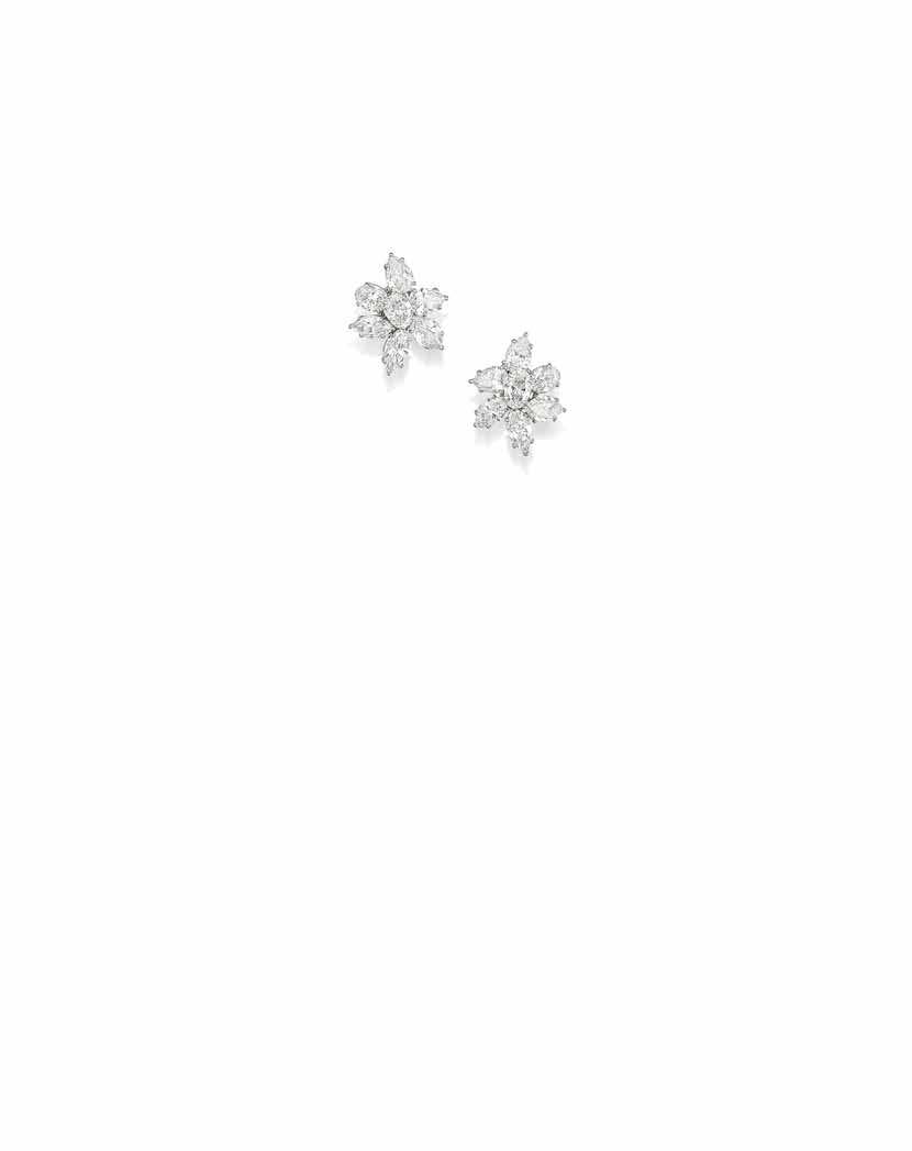 119 AN IMPORTANT PAIR OF DIAMOND CLUSTER EARRINGS, WILLIAM GOLDBERG of cluster design, centering oval brilliant-cut diamonds, weighing 1.29 and 1.