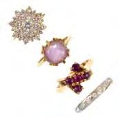 To include a 9ct gold garnet ring, two 9ct gold cubic zirconia rings, together with an amethyst ring.