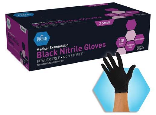 C. MEDICAL EXAMINATION GLOVES C. Black Nitrile Medical Examination Gloves Comfortable, black nitrile exam glove with textured fingertips and a thicker material for extra protection.