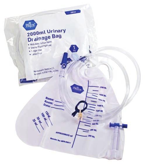 A. Urinary Drainage Bags Sterile 2000 ml drainage bag with anti-reflux valve and sterile fluid pathway.