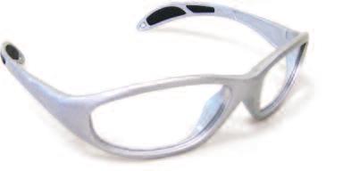 Curved, flexible temples hug head for a secure fit and also provide splash protection. Fit almost any head and nose type.
