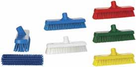 Colour Coded Standard Deck and Wall Washing Brush This sweeping and scrubbing broom has bristles that are soft enough to sweep medium to small sized particles in both wet and dry environments.