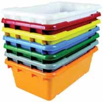 Sanitary Tote Boxes & Lids Heavy polyethylene construction makes these boxes and lids resistant to breakage and extreme temperatures. Impervious to acid, fat, oil, and grease.