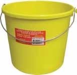 14 Qt. Bucket Sturdy plastic bucket resists acids, alkalies, paints, chemicals and cleaning compounds. Easy-pour spout. Moulded in graduations for easy measuring.