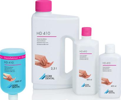 Skin and hands Disinfection and cleaning Hand disinfection HD 410 1) hand disinfection alcohol based hand sanitiser for hygienic and surgical hand disinfection 15 sec. reaction time Bactericidal incl.