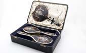 A late 19th century French silver handled carving set, the knife and fork presented in a fitted box, tatty (3) 50-80 87.