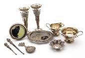 A collection of Victorian and later silver and silver plated items, including two silver vesta cases, a